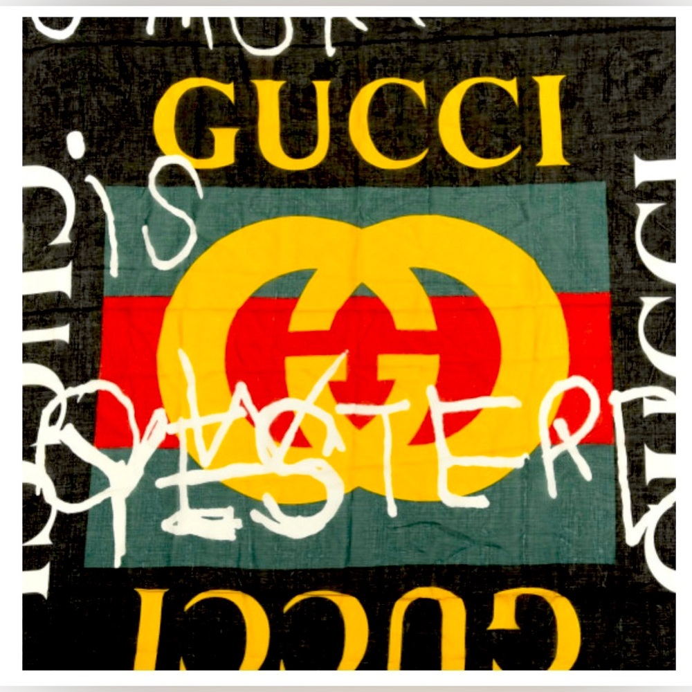 Gucci Silk Coco Capitan Logo Square Scarf Black